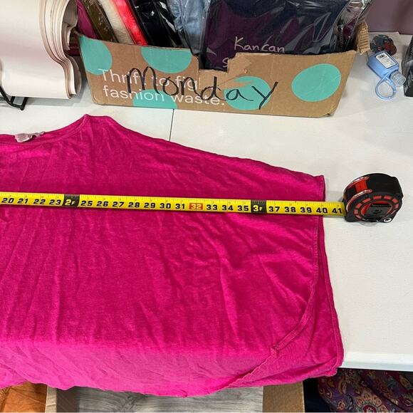 Calypso St. Barth Pink 100% Linen Open Sleeve Cold Shoulder Flowing Top - Picture 6 of 6